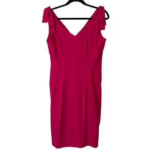 VTG Clues Collections Linen Sheath Dress Fuchsia Sz 10 (modern 6) Bow Shoulder